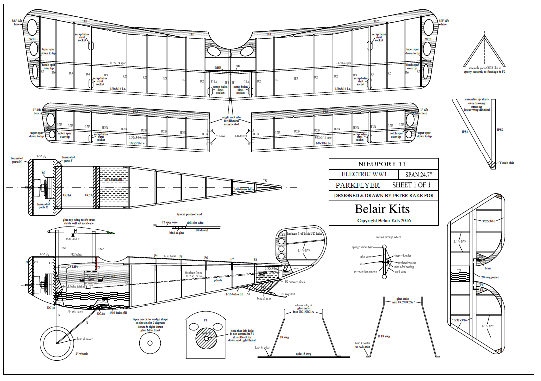 Nieuport 11 "Bebe' 25" spam Parts set and plan