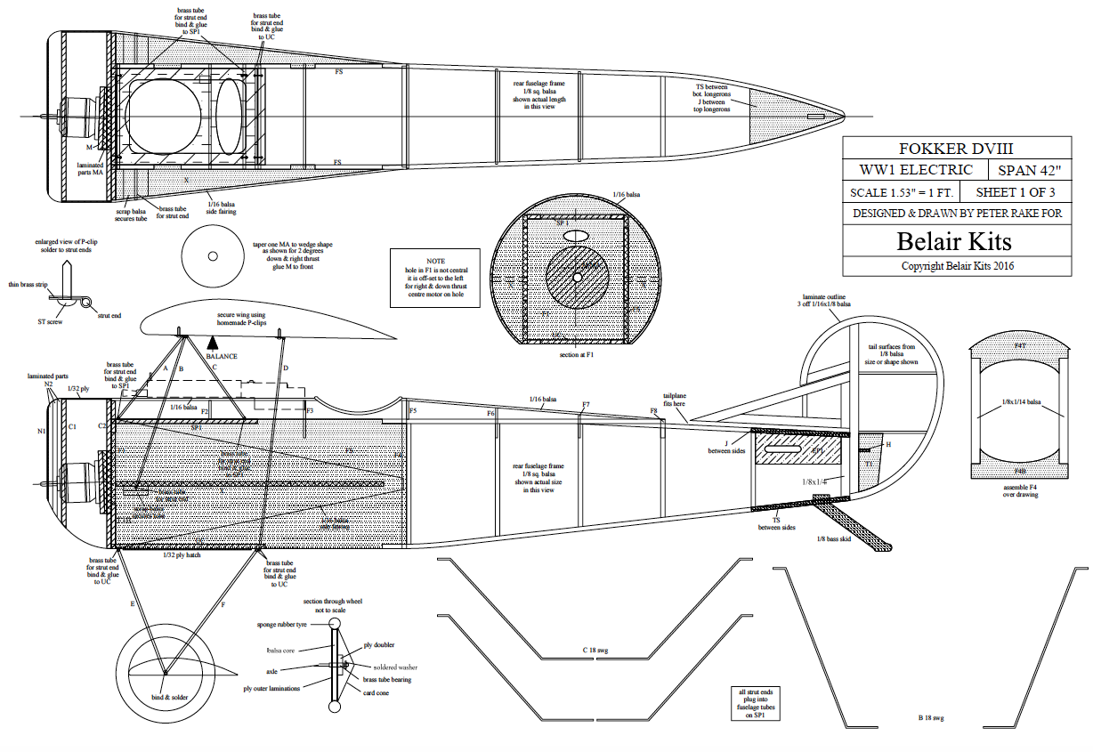 Fokker DVIII - electric Parts Set and plan
